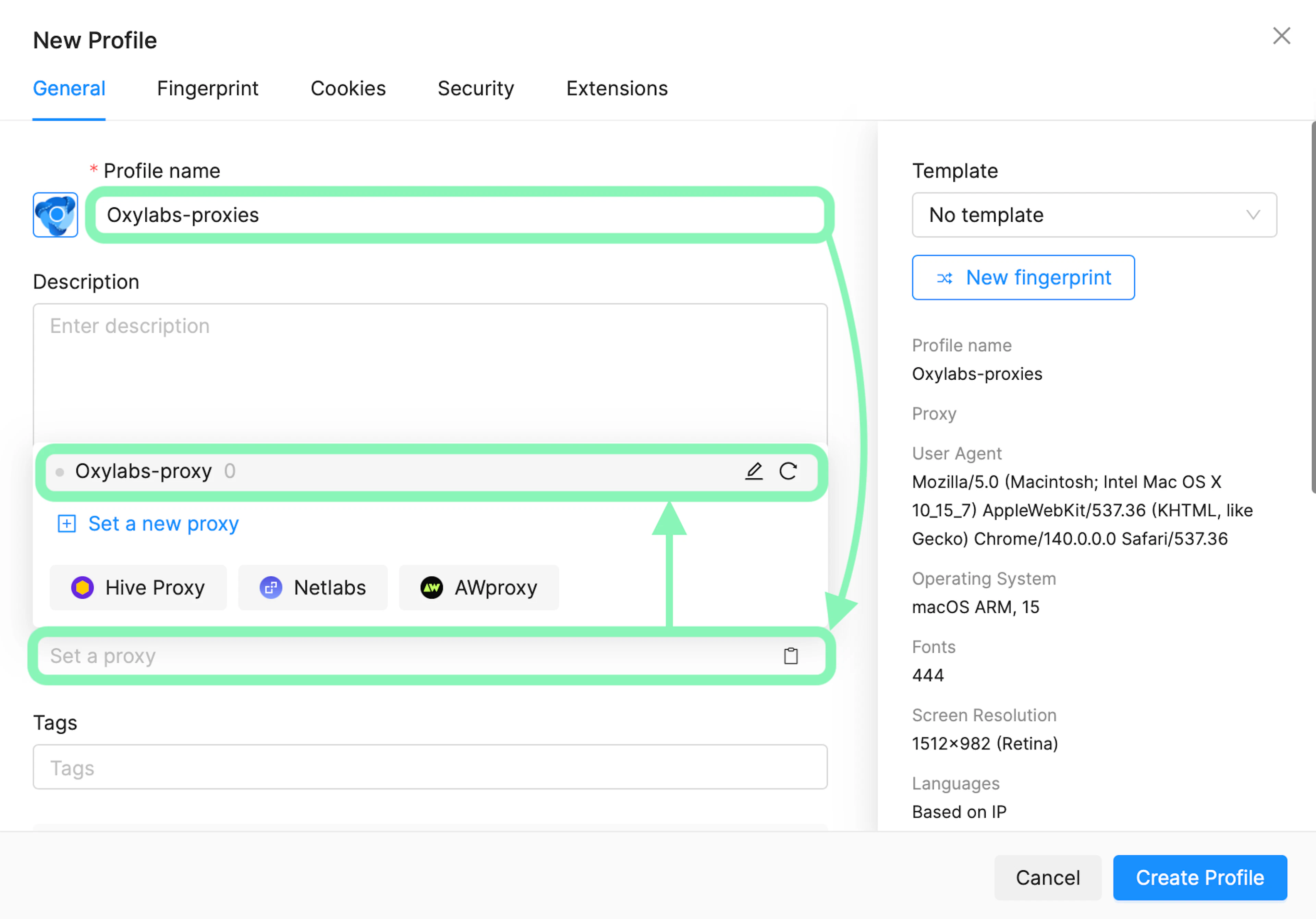 Add the Oxylabs proxy to your Octo Browser profile