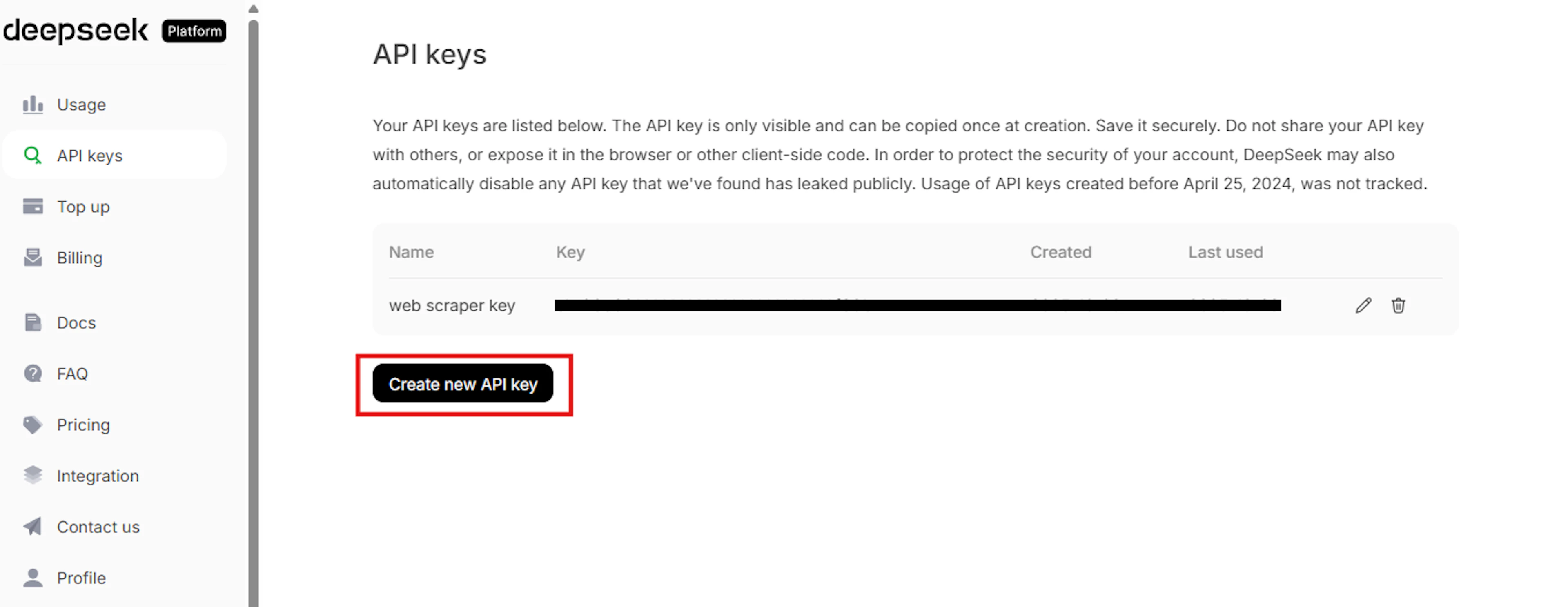 DeepSeek API key