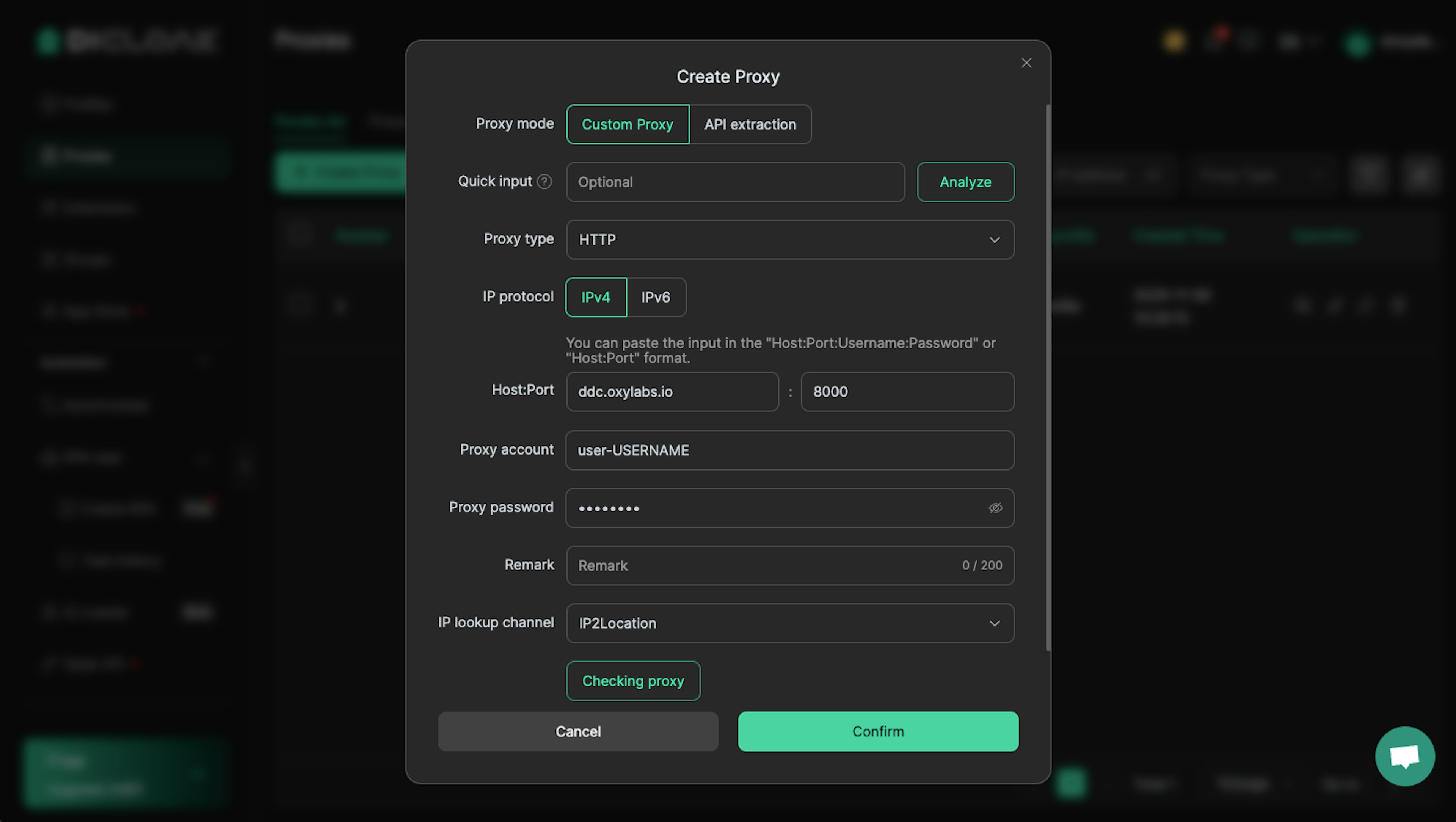 Oxylabs Self-Service Dedicated Datacenter Proxy details for DICloak