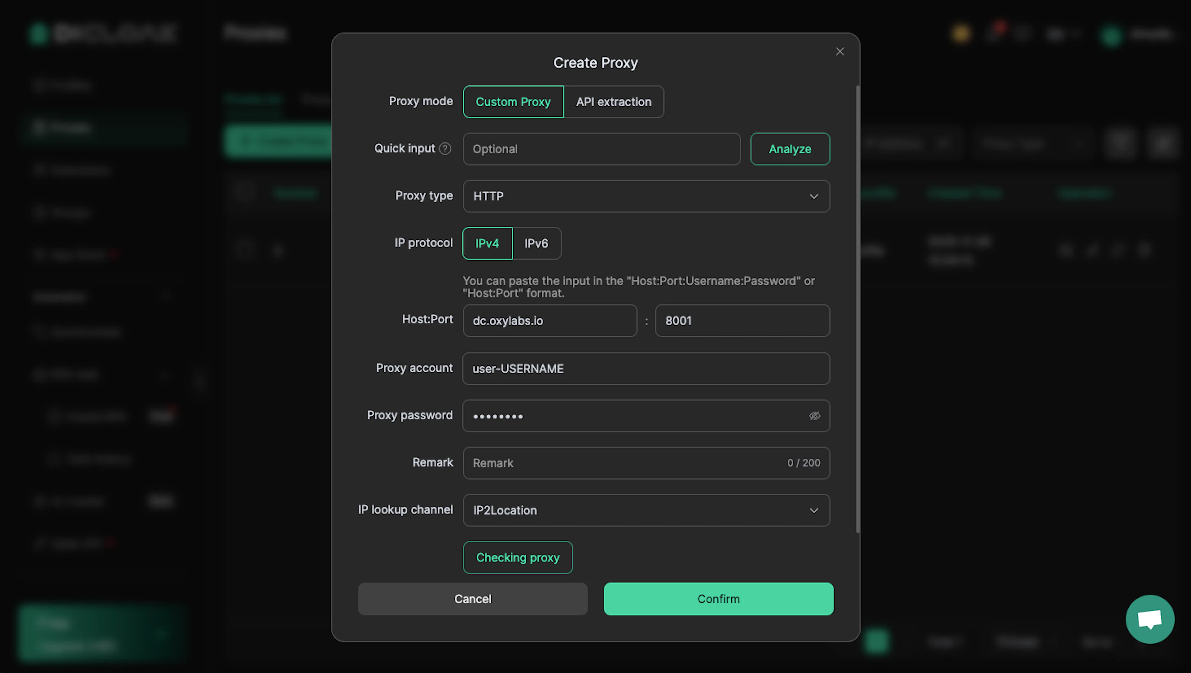 Oxylabs Datacenter Proxy details for DICloak