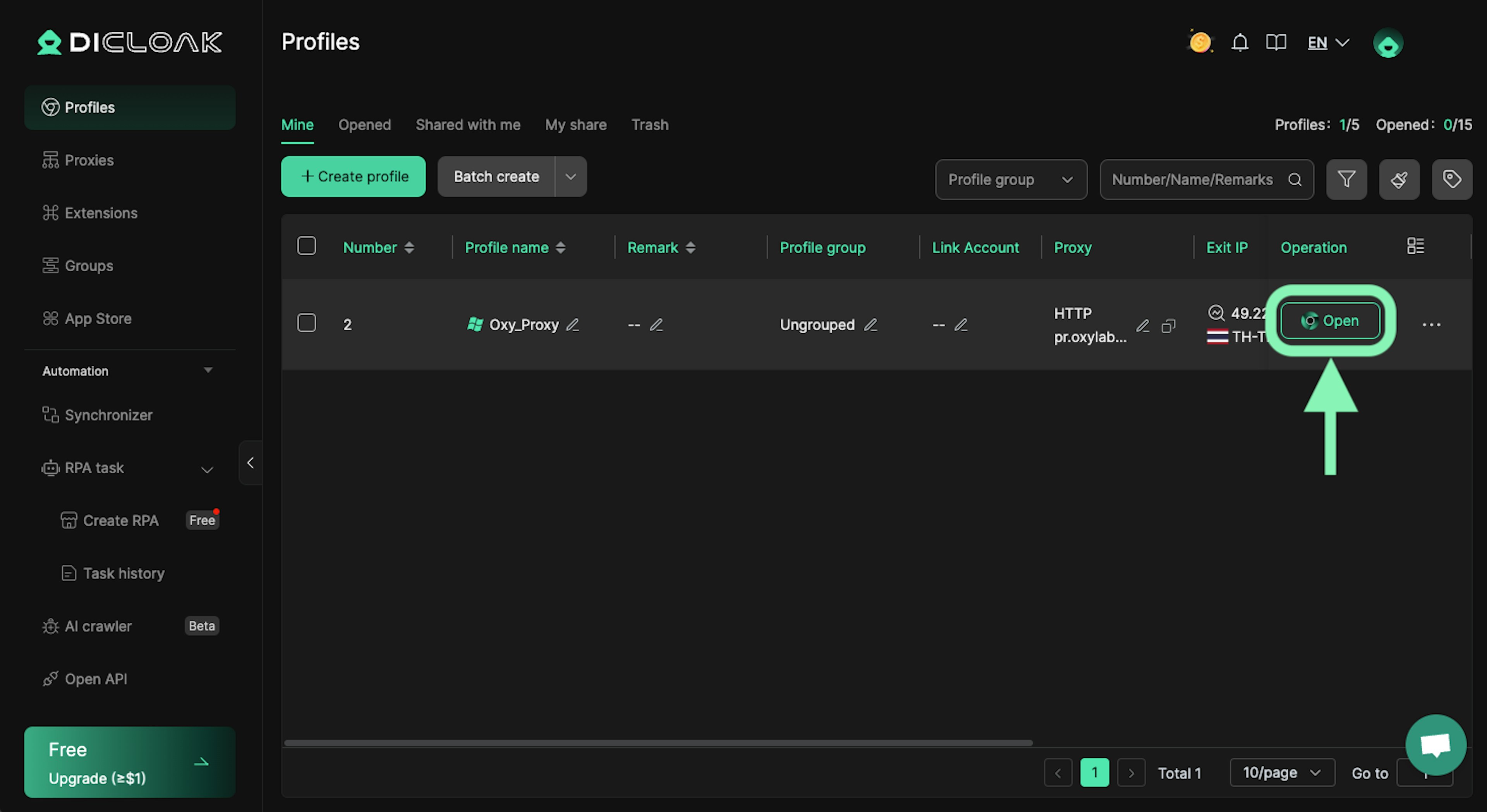 Start the new DICloak profile using Oxylabs proxies