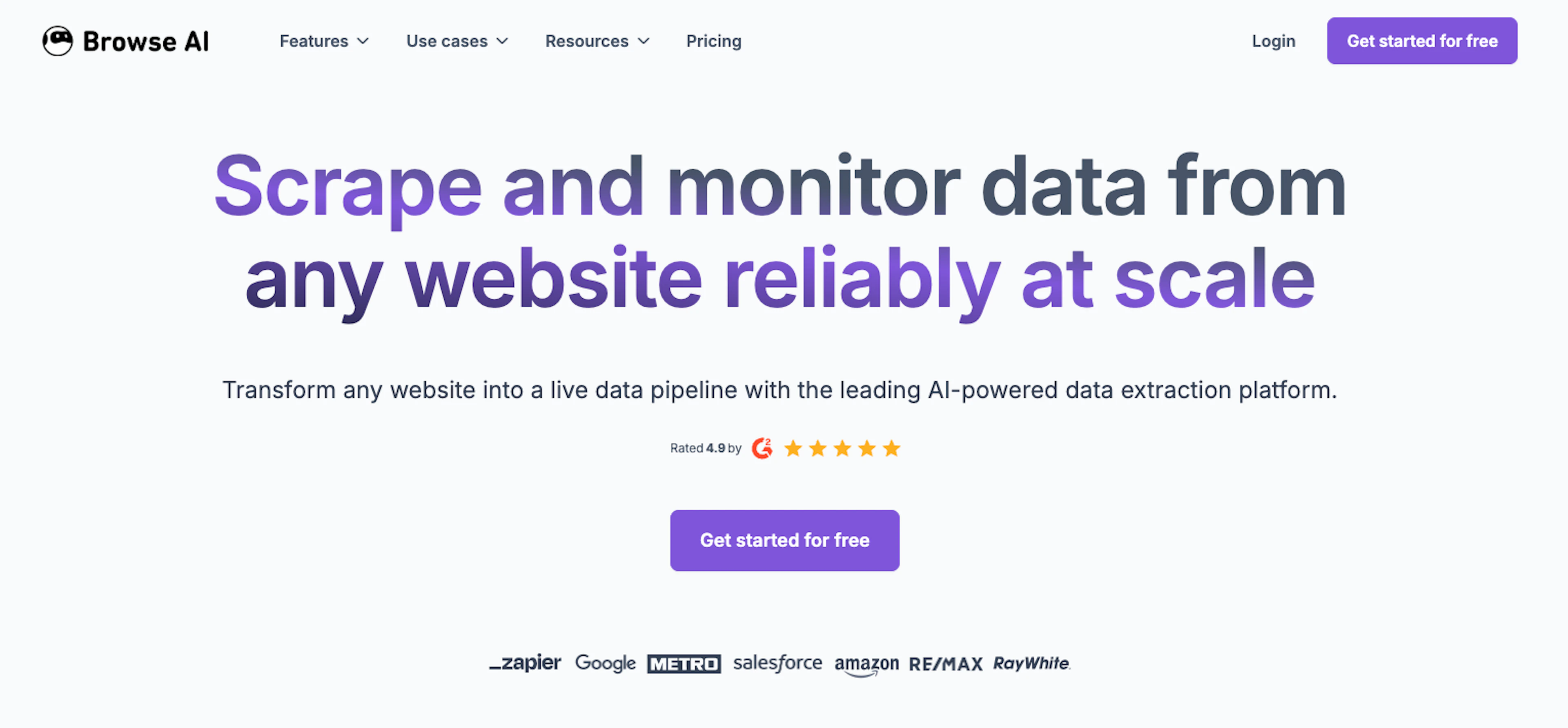 Browse AI, one of the AI tools for scraping that turns recorded browser actions into custom no-code scrapers