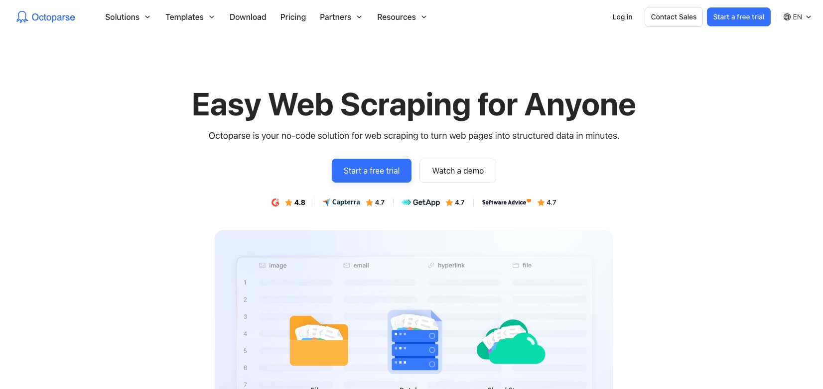 Octoparse, one of the data extraction tools that turns any URL into structured data via point-and-click