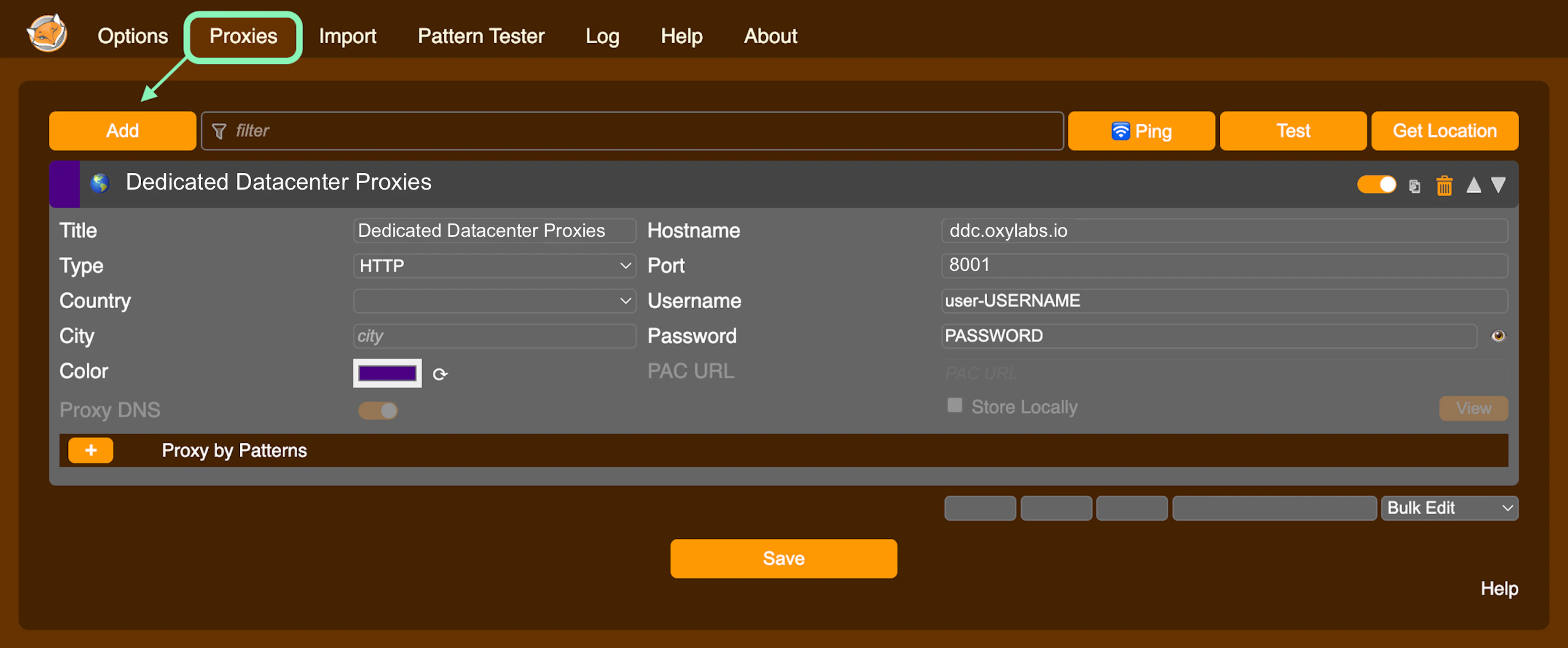 Configuring Oxylabs Self-Service Dedicated Datacenter Proxies in FoxyProxy (Chrome)