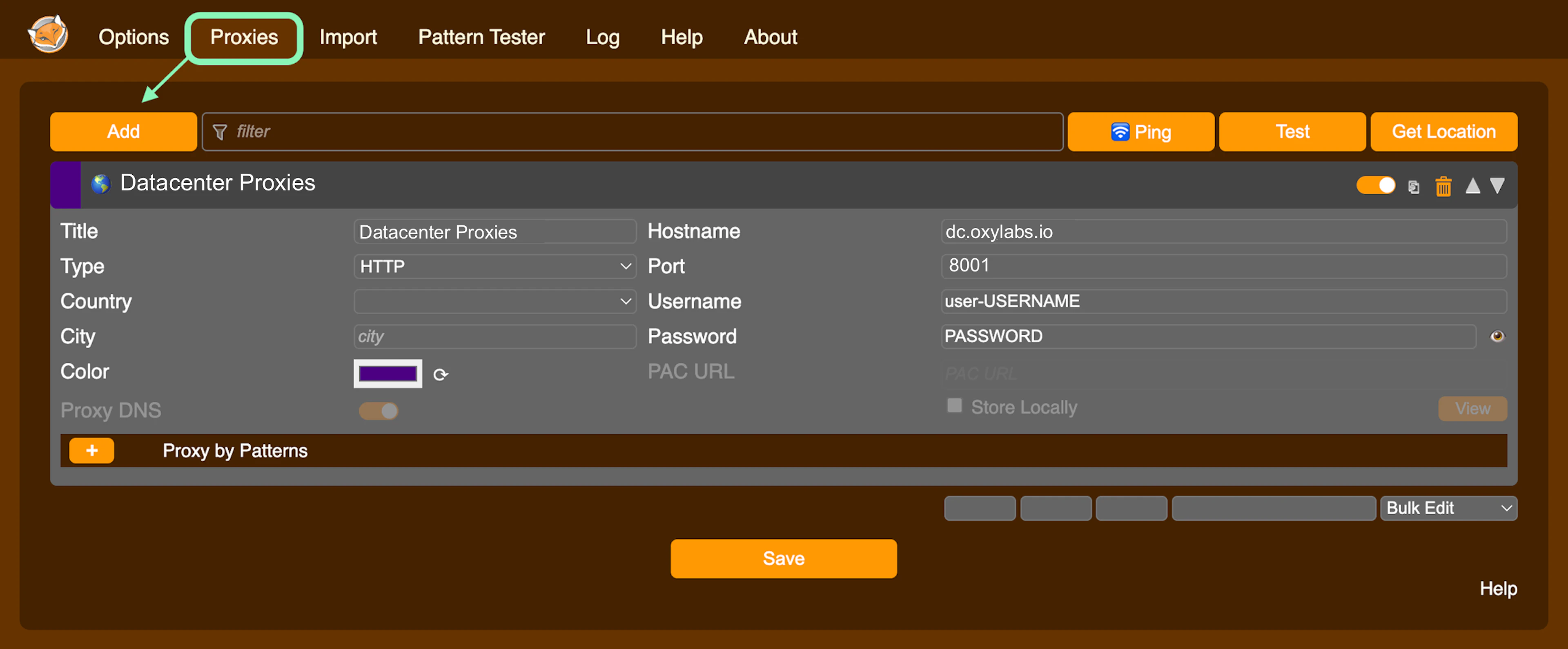 Oxylabs Shared Datacenter Proxies in FoxyProxy (Chrome)