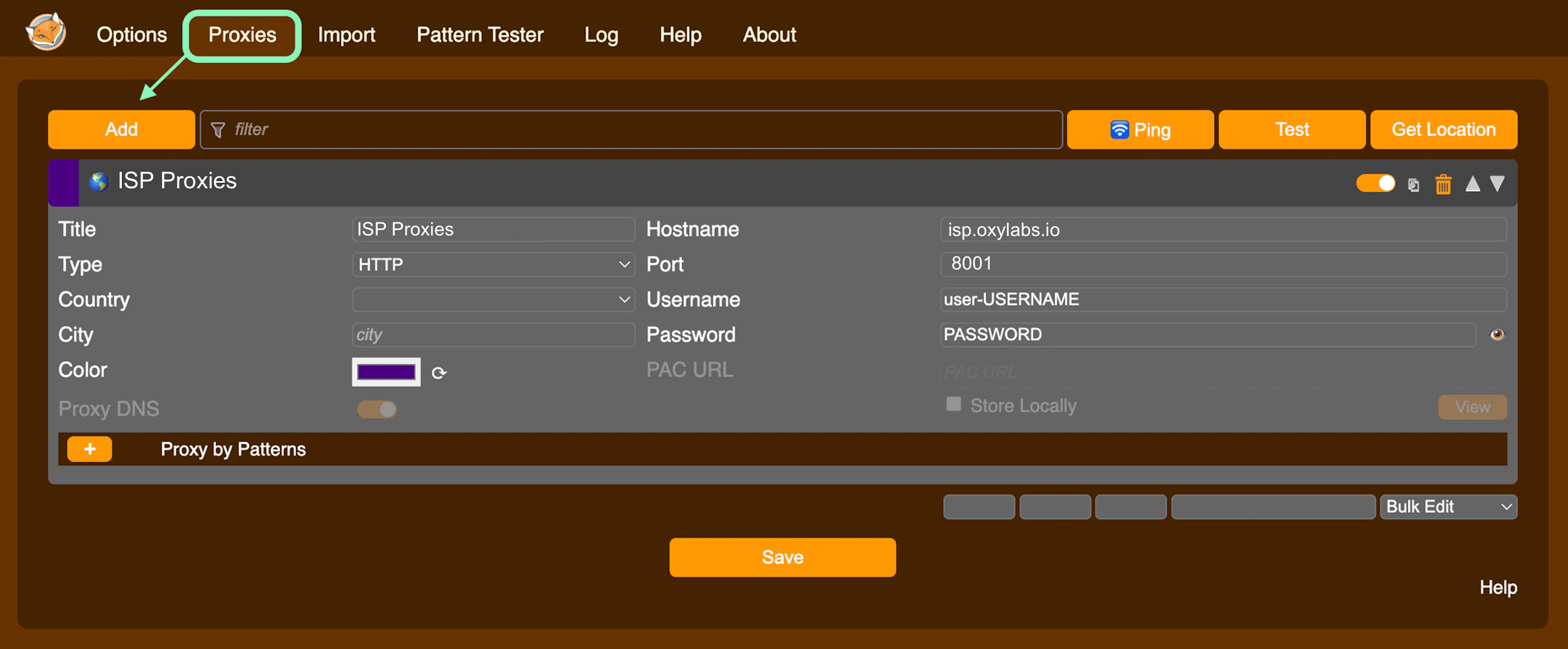Oxylabs ISP Proxies in FoxyProxy (Chrome)