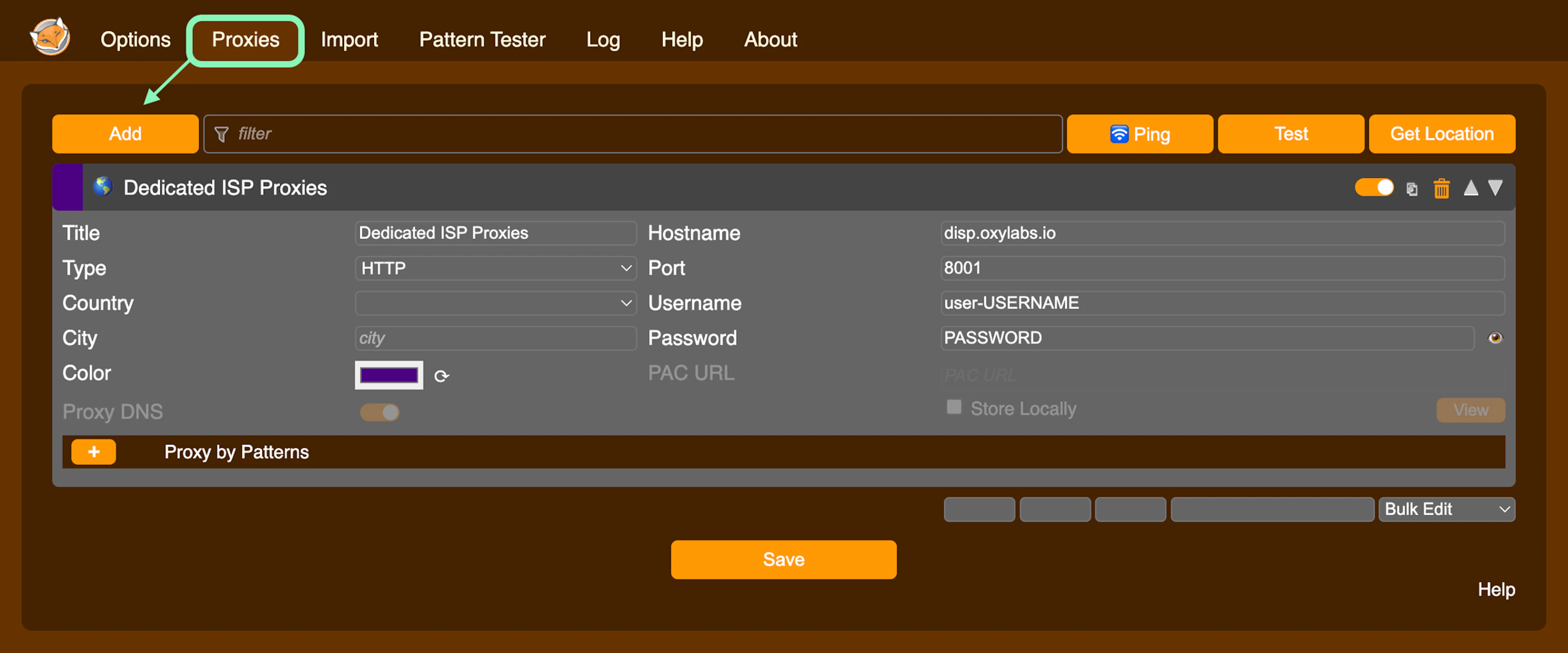 Oxylabs Dedicated ISP Proxies in FoxyProxy (Chrome)