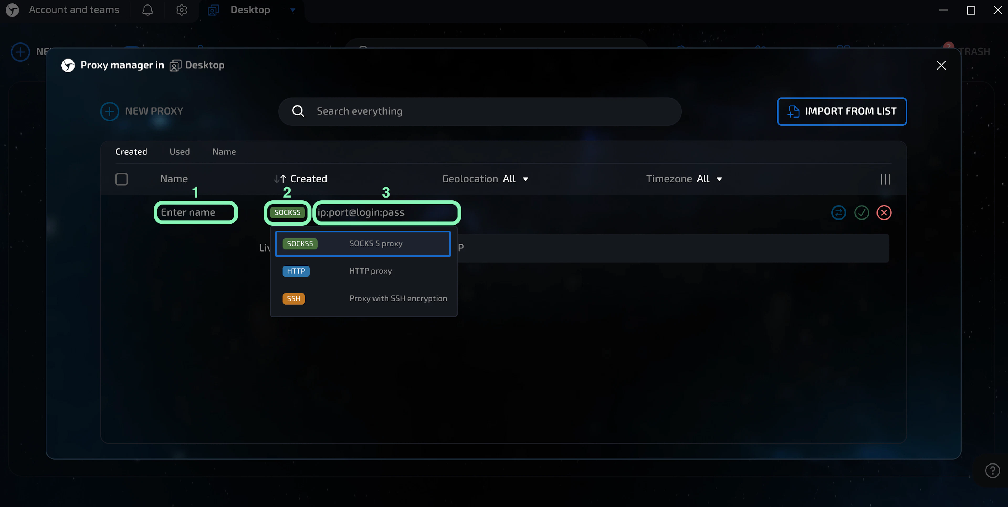 Enter proxy details to Linken Sphere browser