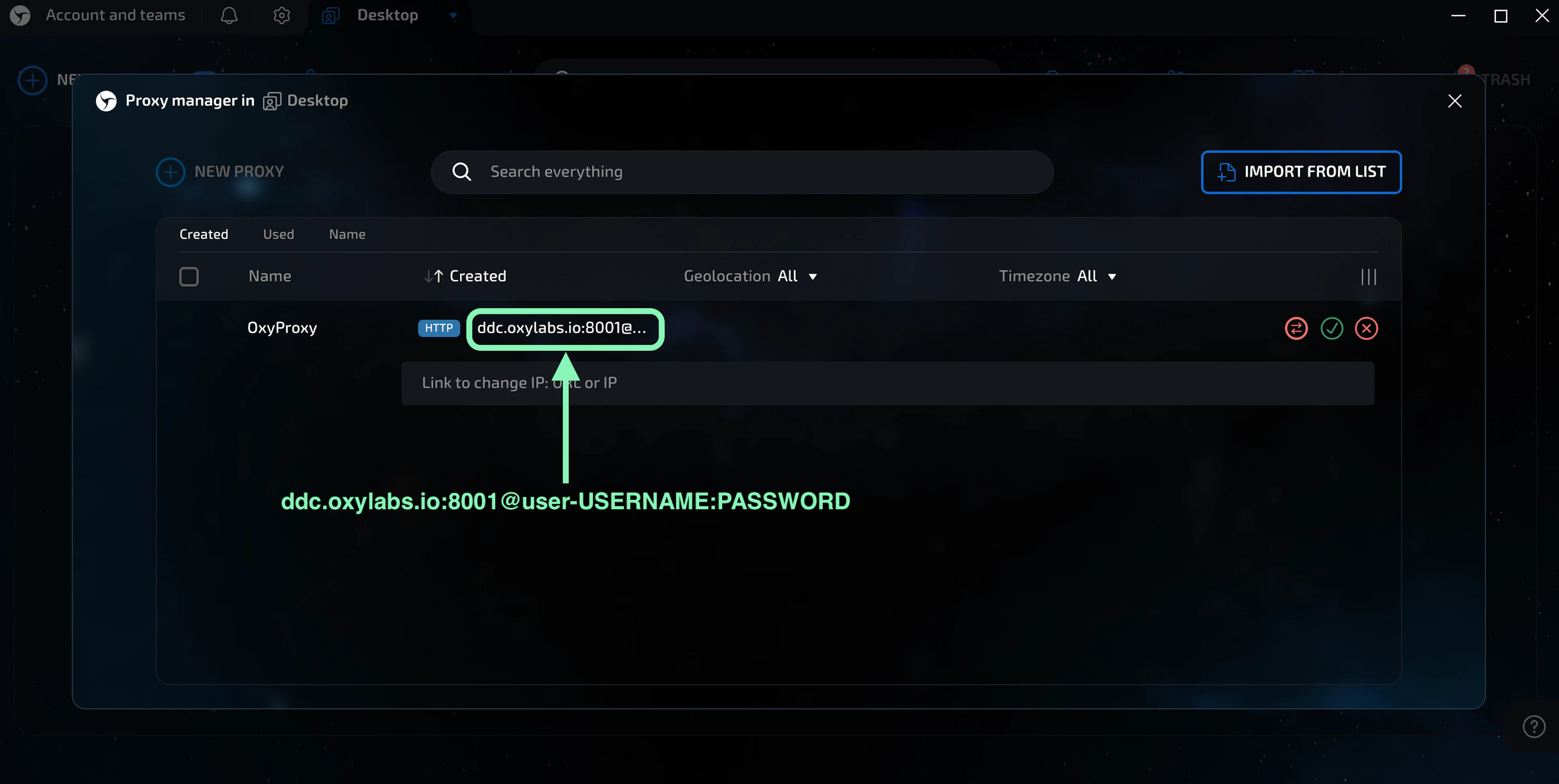 Oxylabs Self-Service Dedicated Datacenter Proxy details for Linken Sphere browser