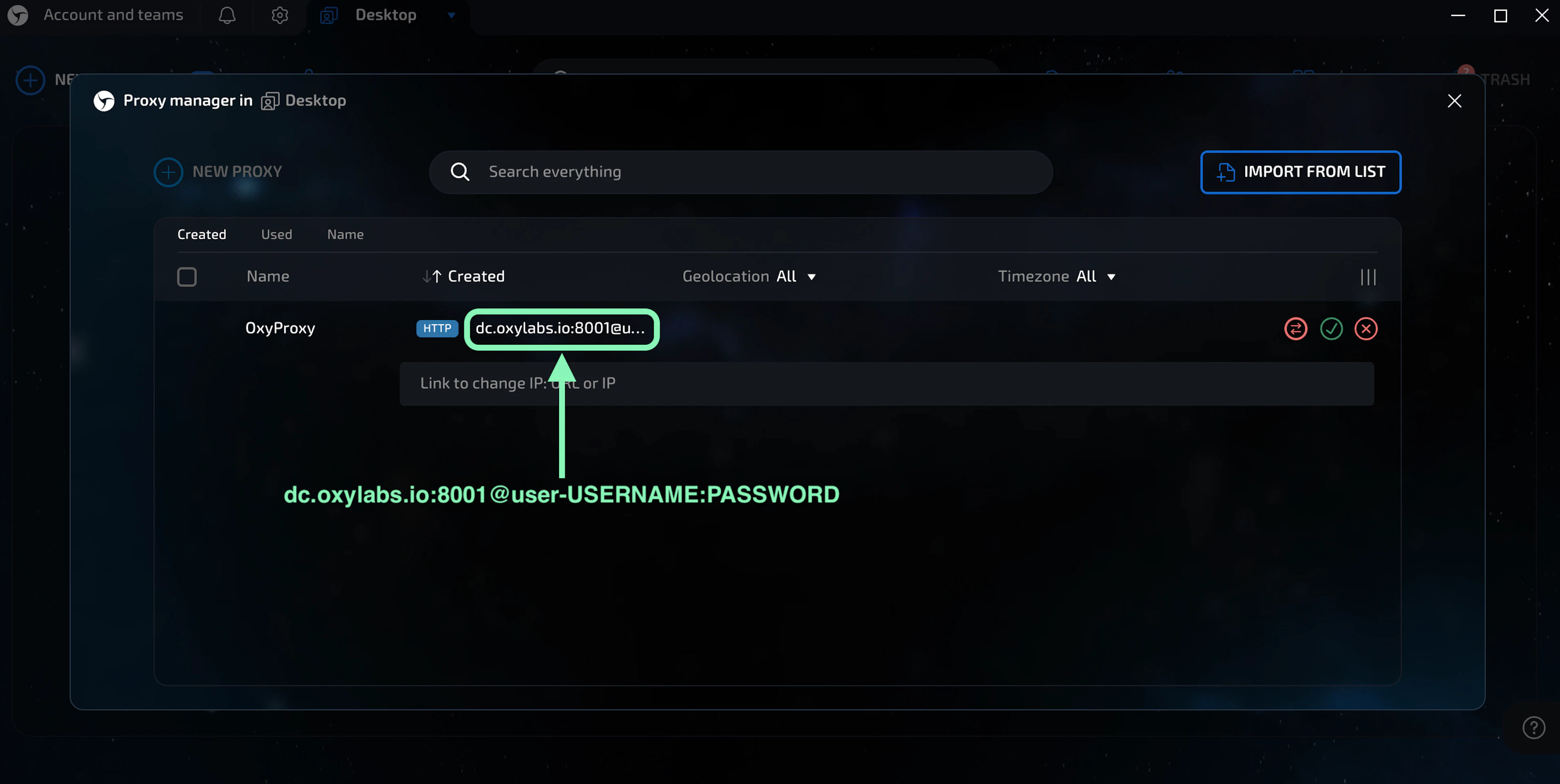 Oxylabs Datacenter Proxy details for Linken Sphere browser