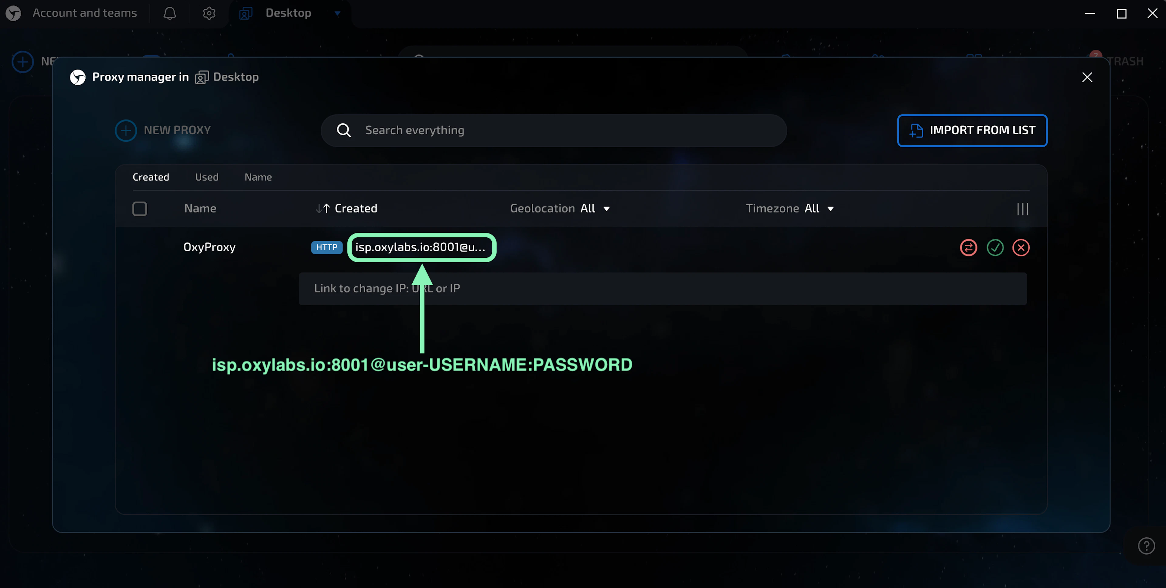 Oxylabs ISP Proxy details for Linken Sphere browser
