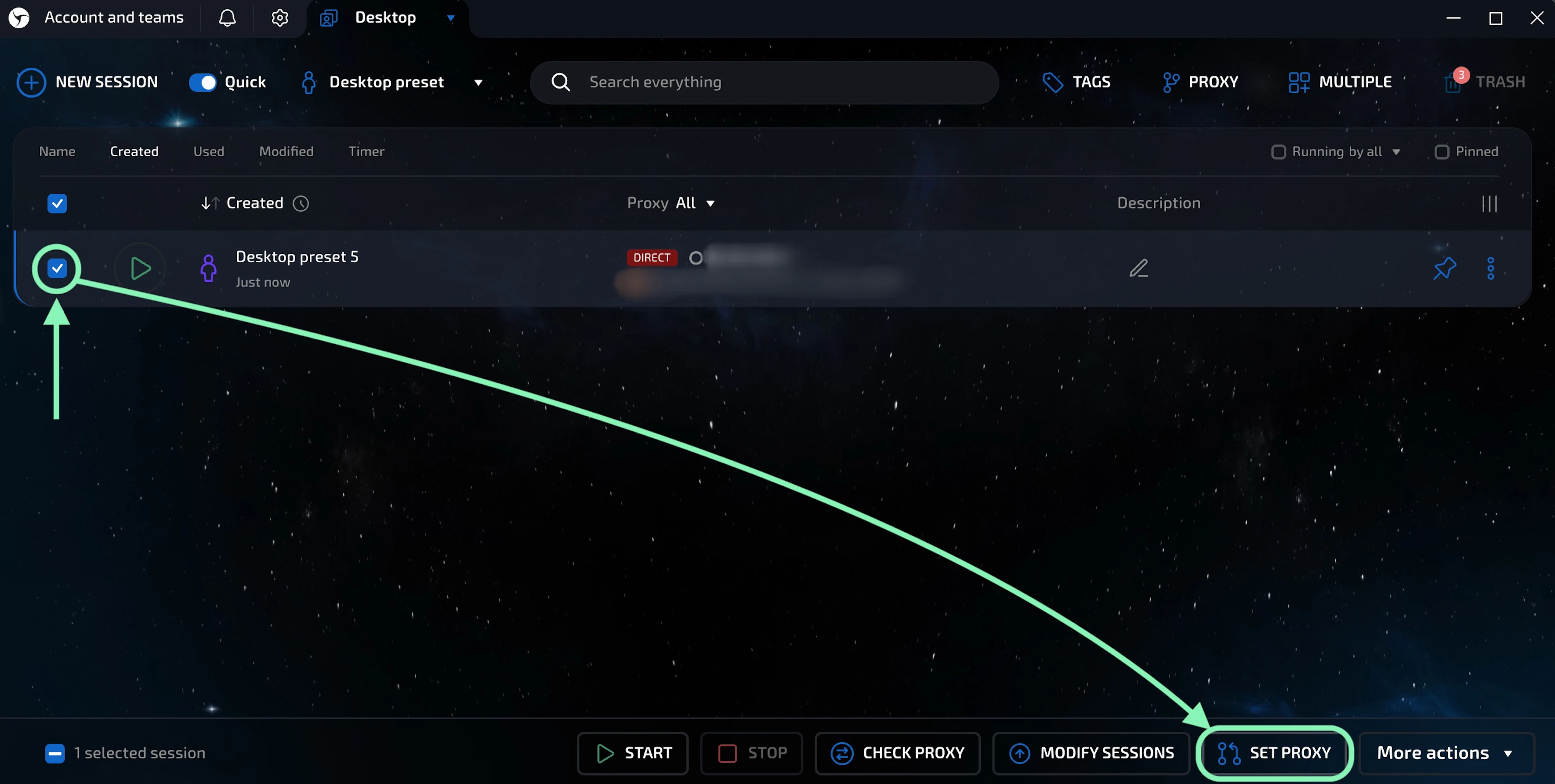 Set proxies on Linken Sphere browser sessions