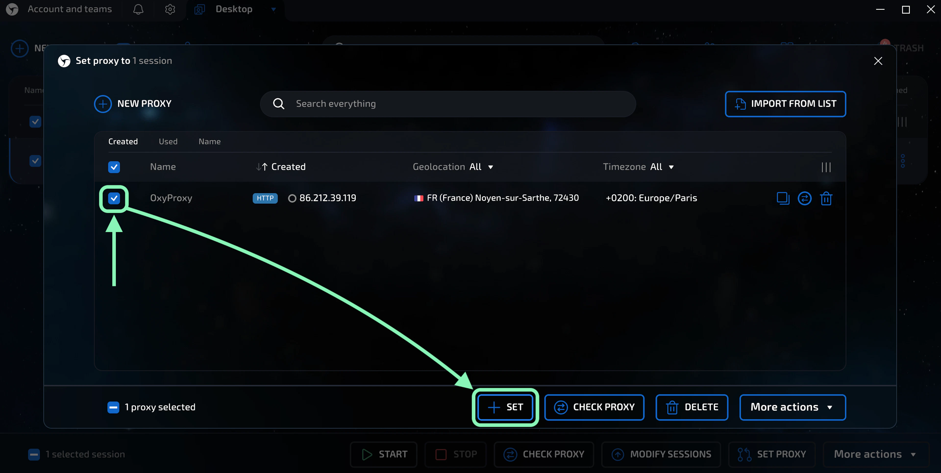 Set Oxylabs proxies on a Linken Sphere browser session