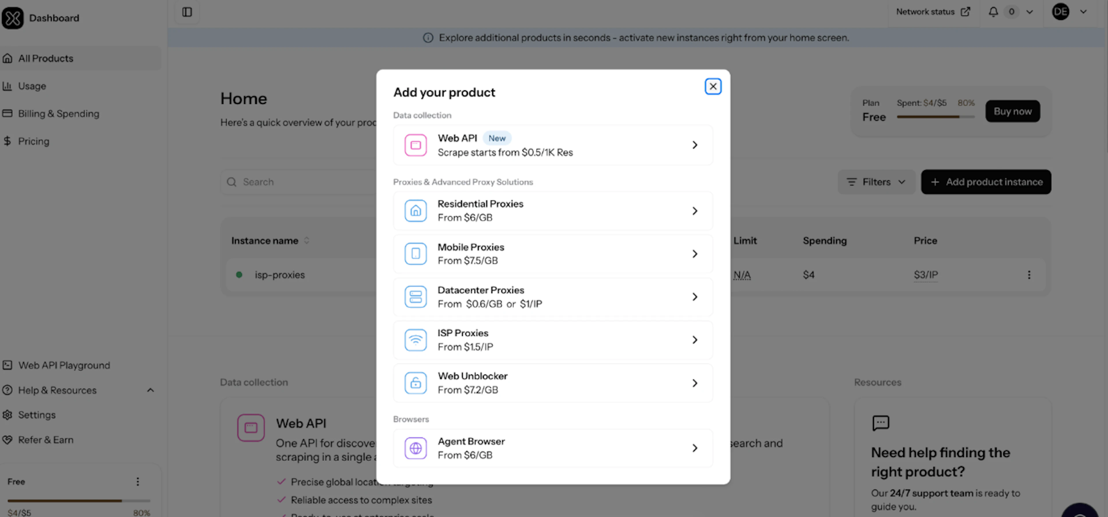 Add Oxylabs product instance in the dashboard