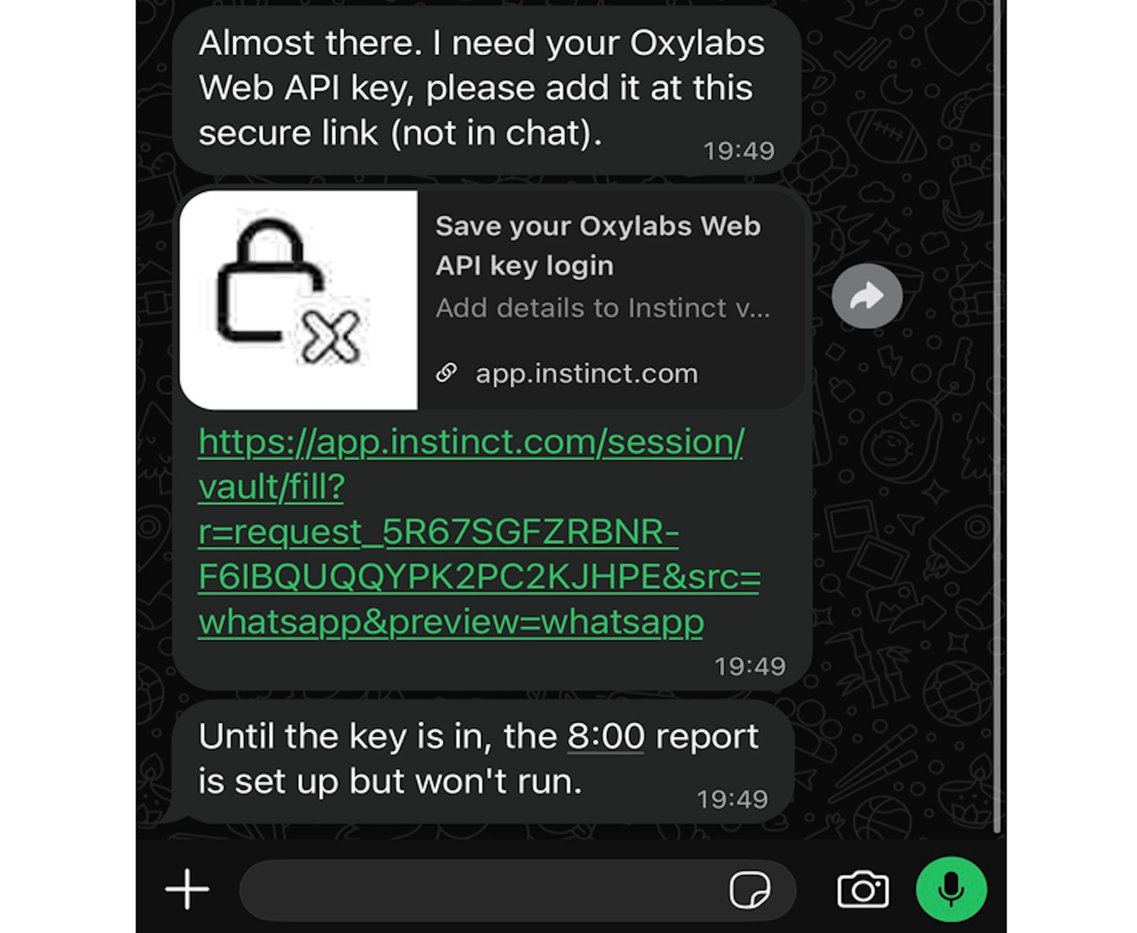 Instinct Web API integration API key vault